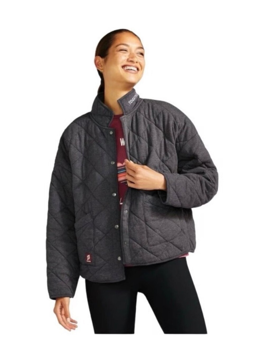 Peloton Quilted Jacket Charcoal Gray Snap Closure L
